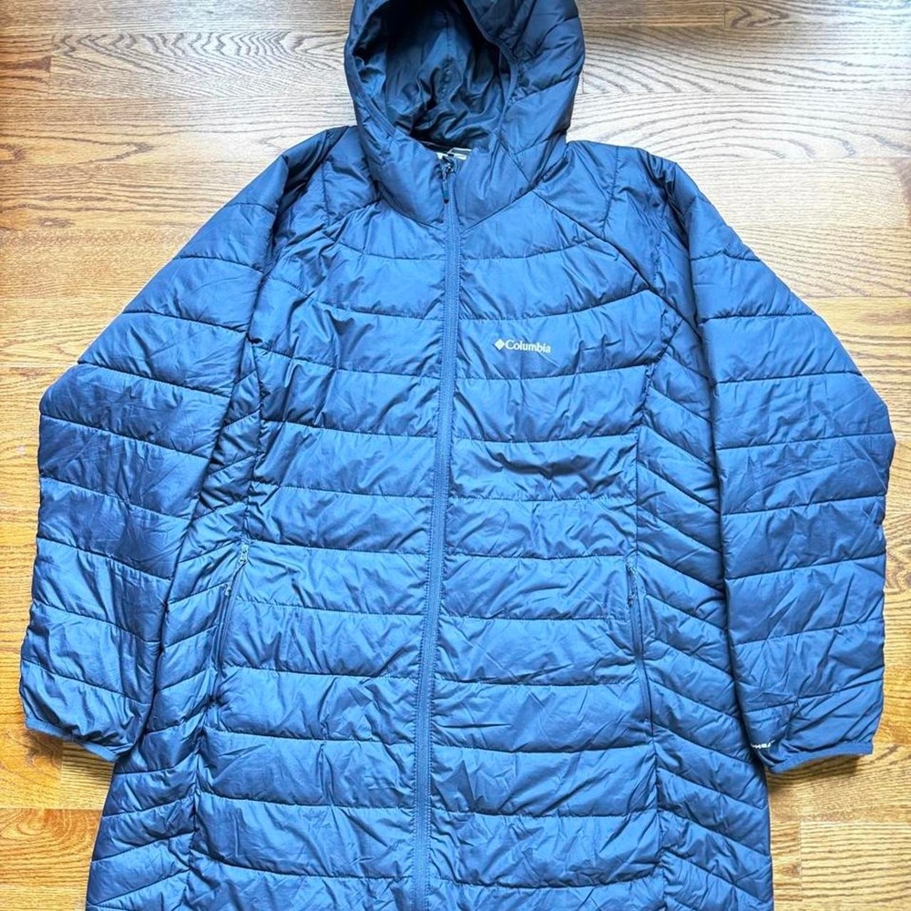 Columbia Heavenly Long Puffer Jacket Navy Blue Omni-Heat Plus Size 2X